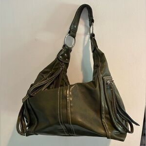 Deep forest green, medium size shoulder bag.